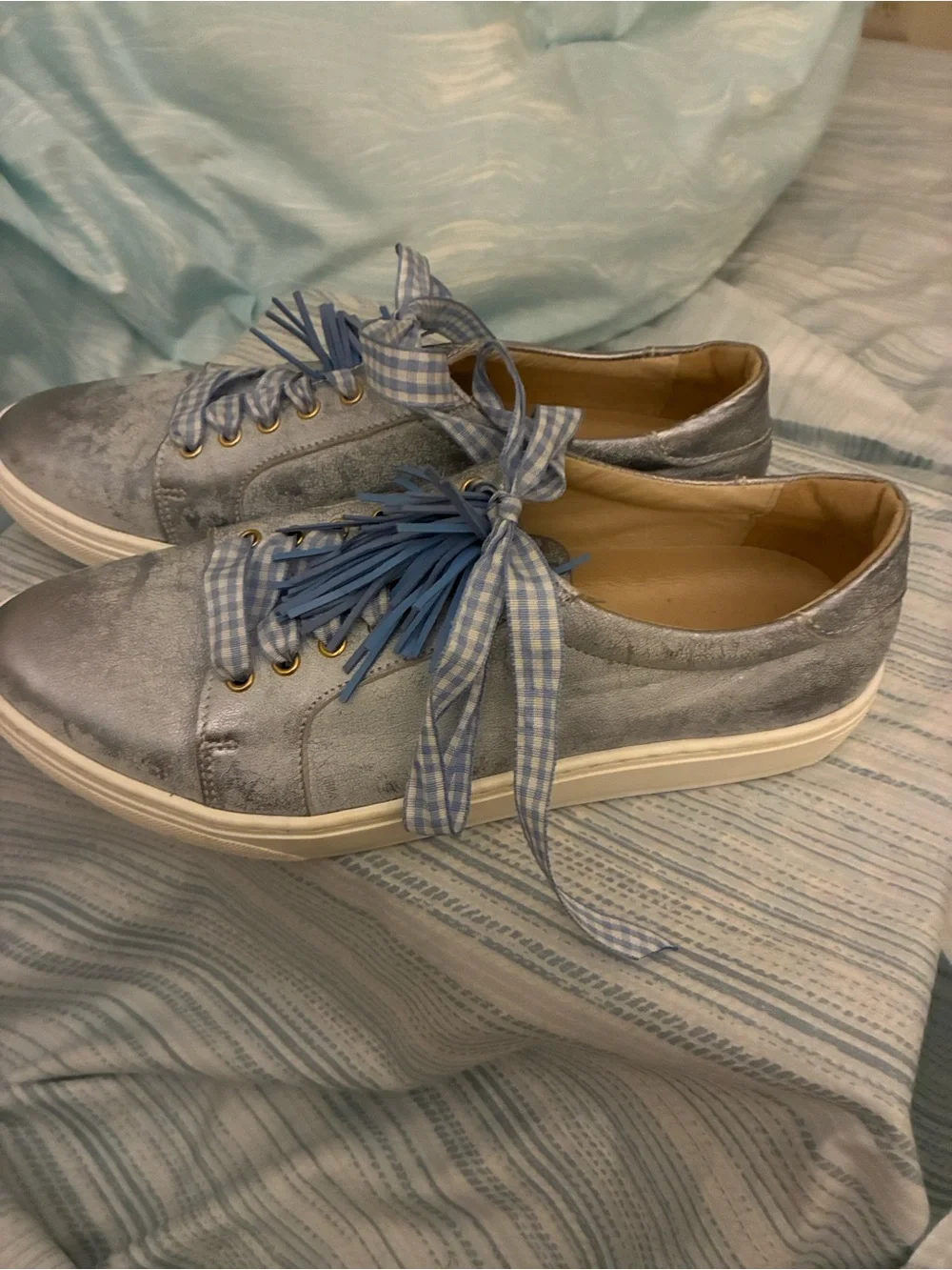 SCHUTZ Silver Sneakers with Blue Accents